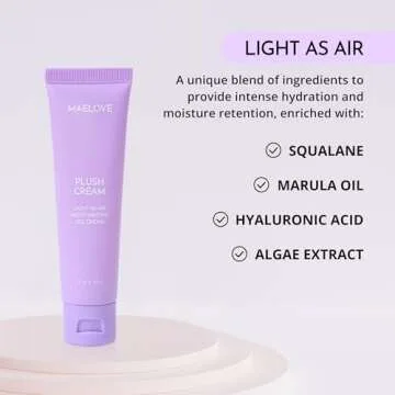 MAELOVE Plush Cream Lightweight Moisturizer, Unscented Hydrating Face Cream with Squalane, Hyaluronic Acid, For Oily and Sensitive Skin, Vegan, Made in USA, 2.0 fl oz