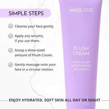 MAELOVE Plush Cream Lightweight Moisturizer, Unscented Hydrating Face Cream with Squalane, Hyaluronic Acid, For Oily and Sensitive Skin, Vegan, Made in USA, 2.0 fl oz