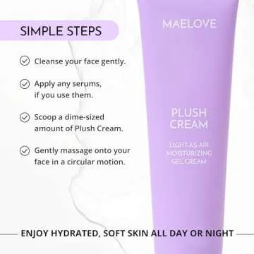 MAELOVE Plush Cream Lightweight Moisturizer, Unscented Hydrating Face Cream with Squalane, Hyaluronic Acid, For Oily and Sensitive Skin, Vegan, Made in USA, 2.0 fl oz