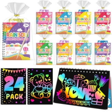 Scratch Art Party Favors for Kids: 24 Pack of Rainbow Notebooks and Craft Supplies