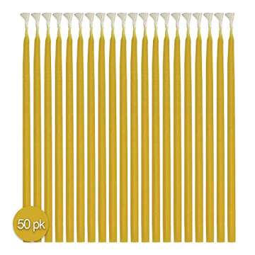 Hyoola Beeswax Birthday Candles – 50 Pack - Natural Dripless Decorative Candles with Long Lasting Burn – Elegant Taper Design, Soothing Scent – 6” Tall – Handmade in The USA
