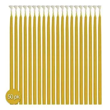 Hyoola Beeswax Birthday Candles – 50 Pack - Natural Dripless Decorative Candles with Long Lasting Burn – Elegant Taper Design, Soothing Scent – 6” Tall – Handmade in The USA