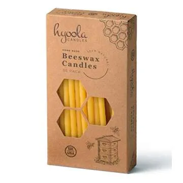 Hyoola Beeswax Birthday Candles – 50 Pack - Natural Dripless Decorative Candles with Long Lasting Burn – Elegant Taper Design, Soothing Scent – 6” Tall – Handmade in The USA