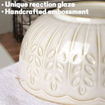 Artena Soup Bowls 32 OZ, Cereal Bowls Set of 4, Embossment Ceramic Ramen Bowl, 6.3 Inch White Salad Bowls, Large Dinner Bowl for Pho, Noodle, Pasta, Snack, Dishwasher Microwave Safe, Multiple Patterns