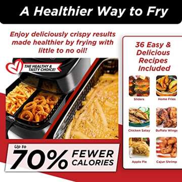 Nuwave Brio 6-Quart Healthy Digital Smart Air Fryer with Probe One-Touch Digital Controls, Advanced ...