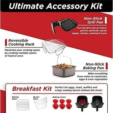 Nuwave Brio 6-Quart Healthy Digital Smart Air Fryer with Probe One-Touch Digital Controls, Advanced Cooking Functions, Removable Divider Insert & Grill Pan (NEW ACCESSORY),Black