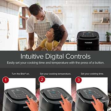 Nuwave Brio 6-Quart Healthy Digital Smart Air Fryer with Probe One-Touch Digital Controls, Advanced Cooking Functions, Removable Divider Insert & Grill Pan (NEW ACCESSORY),Black