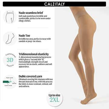 CALZITALY Seamless Sheer Tights with Comfortable Waistband, 15 Dernier Pantyhose (XX-Large, Skin)