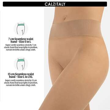 CALZITALY Seamless Sheer Tights with Comfortable Waistband, 15 Dernier Pantyhose (XX-Large, Skin)