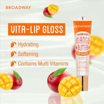 Ruby Kisses Broadway Vita-Lip Clear Lip Gloss (10 Pack), Hydrating & Soothing Formula with Vitamin, High-Shine Non-Sticky Lip Balm with Mint, Rosehip, Coconut, Mango, Argan, Honey, Shea, Cherry, Peach