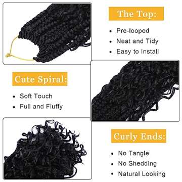 Dorsanee Boho Box Braids Crochet Hair 12 Inch 7 Packs Short Pre-looped Curly Ends Bohemian Hippie Braids Synthetic Braiding Hair Extension (1B)