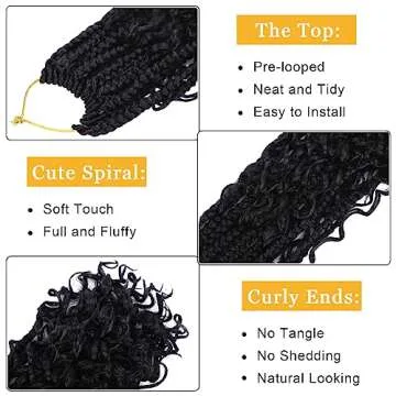 Dorsanee Boho Box Braids Crochet Hair 12 Inch 7 Packs Short Pre-looped Curly Ends Bohemian Hippie Braids Synthetic Braiding Hair Extension (1B)