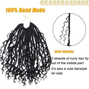 Dorsanee Boho Box Braids Crochet Hair 12 Inch 7 Packs Short Pre-looped Curly Ends Bohemian Hippie Braids Synthetic Braiding Hair Extension (1B)