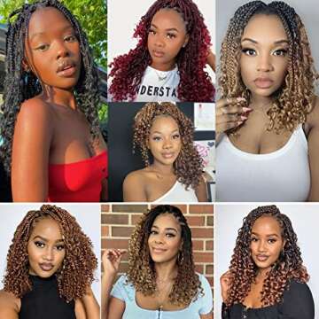 Dorsanee Boho Box Braids Crochet Hair 12 Inch 7 Packs Short Pre-looped Curly Ends Bohemian Hippie Braids Synthetic Braiding Hair Extension (1B)