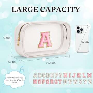 YOOLIFE Initial Make Up Bag Travel Toiletry Bag, Clear Makeup Bag Preppy Cosmetic Bag Gifts for Women Teen Girlfriend Teacher 16 Year Old Girl Gifts Daughter Gifts Swim Gifts For Girls White K