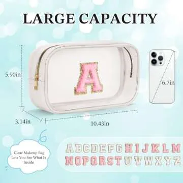 YOOLIFE Initial Make Up Bag Travel Toiletry Bag, Clear Makeup Bag Preppy Cosmetic Bag Gifts for Women Teen Girlfriend Teacher 16 Year Old Girl Gifts Daughter Gifts Swim Gifts For Girls White K