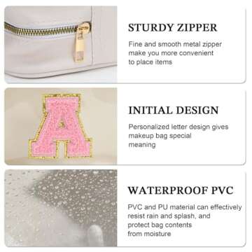 YOOLIFE Initial Make Up Bag Travel Toiletry Bag, Clear Makeup Bag Preppy Cosmetic Bag Gifts for Women Teen Girlfriend Teacher 16 Year Old Girl Gifts Daughter Gifts Swim Gifts For Girls White K