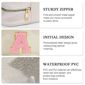 YOOLIFE Initial Make Up Bag Travel Toiletry Bag, Clear Makeup Bag Preppy Cosmetic Bag Gifts for Women Teen Girlfriend Teacher 16 Year Old Girl Gifts Daughter Gifts Swim Gifts For Girls White K