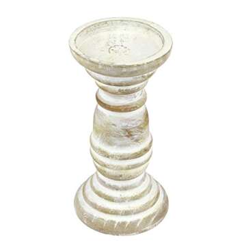 Stonebriar Decorative Worn White Wooden Pillar Candle Holder, Coastal Home Decor, Ocean Inspired Des...