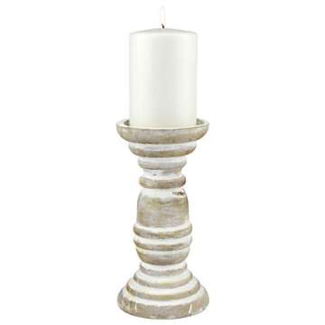 Stonebriar Coastal Wooden Pillar Candle Holder for Home