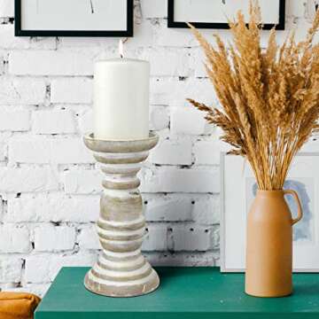 Stonebriar Coastal Wooden Pillar Candle Holder for Home