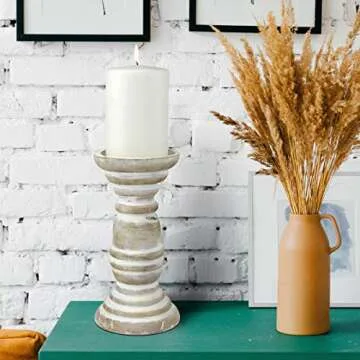 Stonebriar Coastal Wooden Pillar Candle Holder for Home