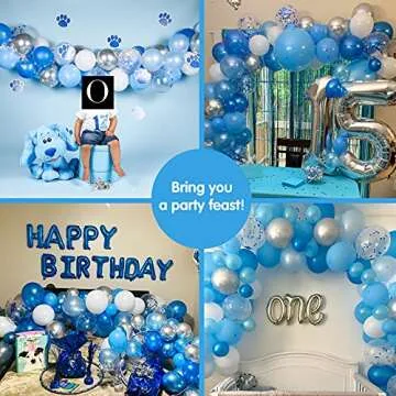 RUBFAC Blue Balloons Garland Arch Kit, Blue and White Balloons, Royal Blue Baby Blue White Sliver Balloon Arch for Baby Shower Birthday Graduation Party Decorations