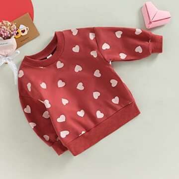 Toddler Baby Girl Valentines Day Sweatshirt Love Heart Print Crewneck Sweater Tops Valentines Spring...