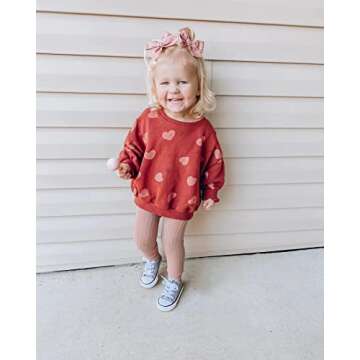 Toddler Baby Girl Valentines Day Sweatshirt Love Heart Print Crewneck Sweater Tops Valentines Spring Clothes (Love Heart Sweatshirt,12-18 Months)