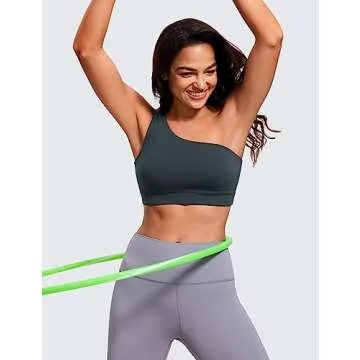 CRZ YOGA Butterluxe Womens One Shoulder Sports Bra - Sleeveless One Strap Low Impact Asymmetrical Workout Yoga Bra Dark Green Medium