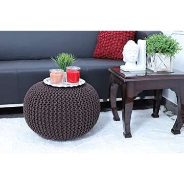 FRELISH DECOR Round Pouf Ottoman Hand Knitted 100% Cotton Pouf Foot Stool - Knitted Bean Bag - Floor...