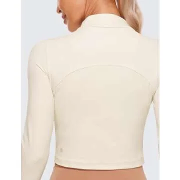 CRZ YOGA Womens Butterluxe Mock Turtleneck Long Sleeves Crop Tops Slim Fit Workout Casual T-Shirt Base Layer Fall Shirts White Apricot Small