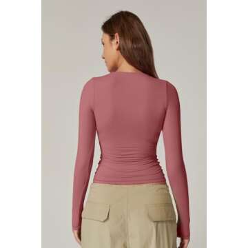 QINSEN Stylish Cropped Long Sleeve Tee Shirt for Women - Square Neck Design