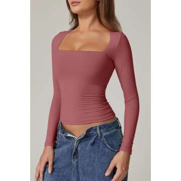 Stylish QINSEN Fitted Long Sleeve Tee Shirt for Women