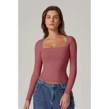 Stylish QINSEN Fitted Long Sleeve Tee Shirt for Women