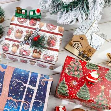 Dtiafu Christmas Wrapping Paper Bundle for Women Man Boys Girls Kids - 6 pcs 6 Style Red Blue Xmas G...