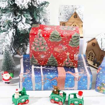 Dtiafu Christmas Wrapping Paper Bundle for Women Man Boys Girls Kids - 6 pcs 6 Style Red Blue Xmas Gift Wrap with Vintage Flowers Trees Candy Cane Stars Patterns for Holiday Celebration - 20 X 28 Inch