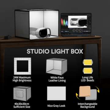 RALENO Photo Studio Light Box, 16"x12" Portable Shooting Tent Kit, Professional Light Box Photograph...