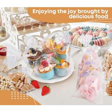 SUREHOME Cellophane Bags, 100 Pack Clear Gift Bags Cellophane Treat Bags with Ties 6x10 Inch Small C...