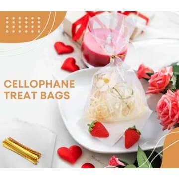 SUREHOME Cellophane Bags, 100 Pack Clear Gift Bags Cellophane Treat Bags with Ties 6x10 Inch Small Cello Candy Bags Plastic Goodie Bags for Party Favors Easter Graduation Cookies Bakery Popcorn Wraps