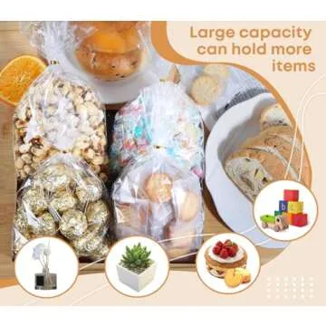 SUREHOME Cellophane Bags, 100 Pack Clear Gift Bags Cellophane Treat Bags with Ties 6x10 Inch Small Cello Candy Bags Plastic Goodie Bags for Party Favors Easter Graduation Cookies Bakery Popcorn Wraps