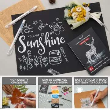 Brusarth White Gel Pens for Artists - 8 Pack Exquisite Quality