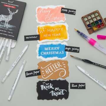 Brusarth White Pens, White Gel Pens for Artists, 1mm Extra Fine Point, White Pens for Black Paper, White Gel Pen, White Ink Pen, White Drawing Pens,White Pen for Artists Drawing, 8 Pack