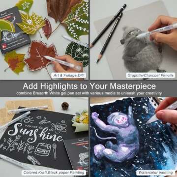 Brusarth White Pens, White Gel Pens for Artists, 1mm Extra Fine Point, White Pens for Black Paper, White Gel Pen, White Ink Pen, White Drawing Pens,White Pen for Artists Drawing, 8 Pack