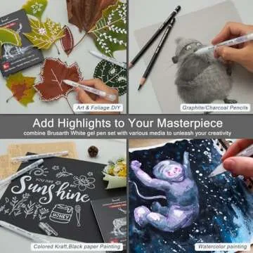 Brusarth White Gel Pens for Artists - 8 Pack Exquisite Quality