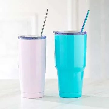 Stainless Steel Drinking Straws | COMPLETE Set - 10 straws, 2 Brush Cleaners & Travel Case | Eco Friendly | Straight & Bent PLUS Wide Smoothie/Boba Straws | Perfect For 20, 30oz. Yeti/RTC Tumblers etc