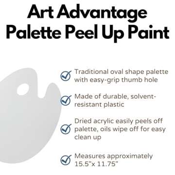 Art Advantage Palette 15.5”x11.75” Peel-Up Plastic Paint Palette – Durable, Solvent-Resistant ...