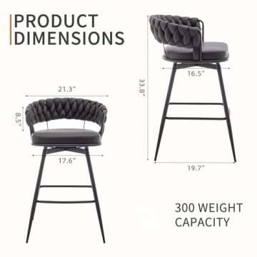 Canxkun Counter Height Bar Stools Set of 4, 26 inch Modern Bar Chairs with Woven Back, 360° Swivel ...