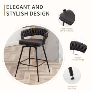Canxkun Counter Height Bar Stools Set of 4, 26 inch Modern Bar Chairs with Woven Back, 360° Swivel Bar Stools for Kitchen Island, Cafe, Bar Counter (Black)