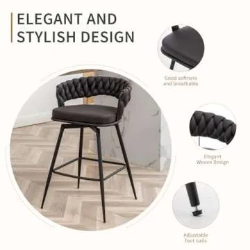 Canxkun Counter Height Bar Stools Set of 4, 26 inch Modern Bar Chairs with Woven Back, 360° Swivel Bar Stools for Kitchen Island, Cafe, Bar Counter (Black)
